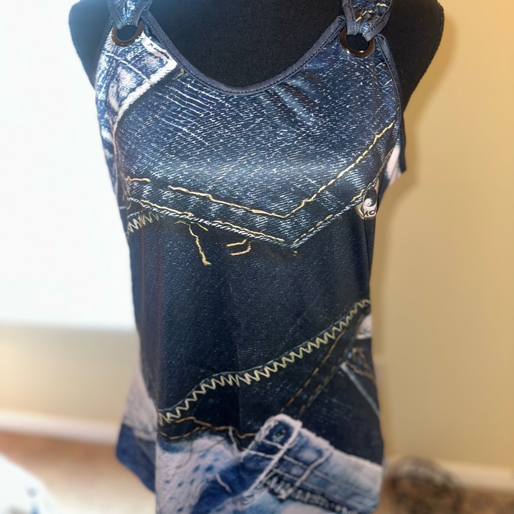 Blue Denim Print Tank Top